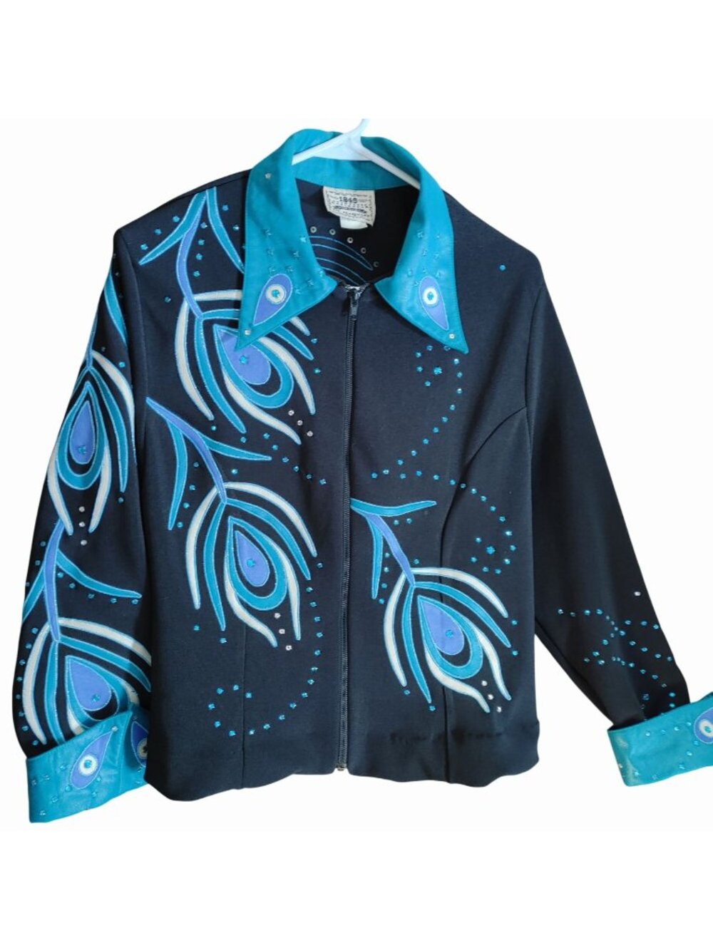 1849 Authentic Ranchwear Show Jacket Rodeo Size XL Blk Turquoise Peacock Feather